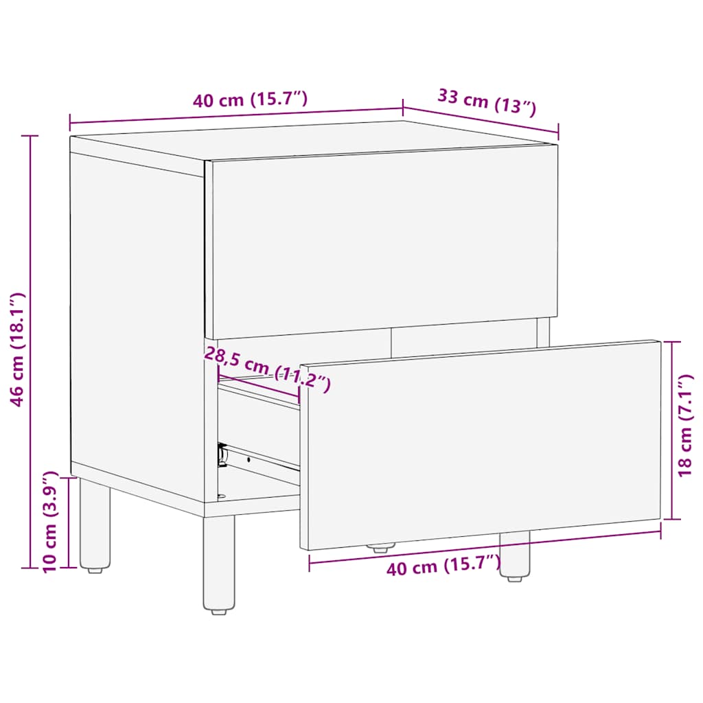 Bedside Cabinet Brown 40x33x46 cm Solid Wood Mango