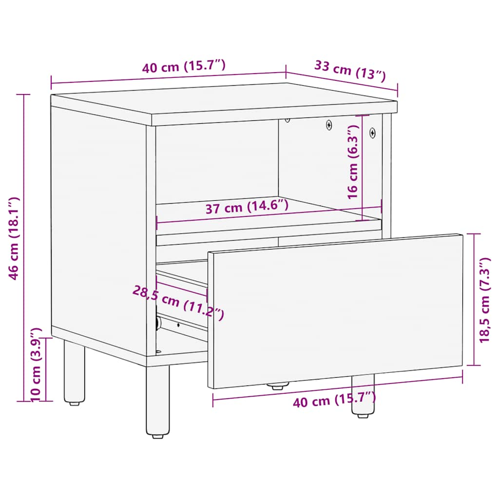 Bedside Cabinet Brown 40x33x46 cm Solid Wood Mango