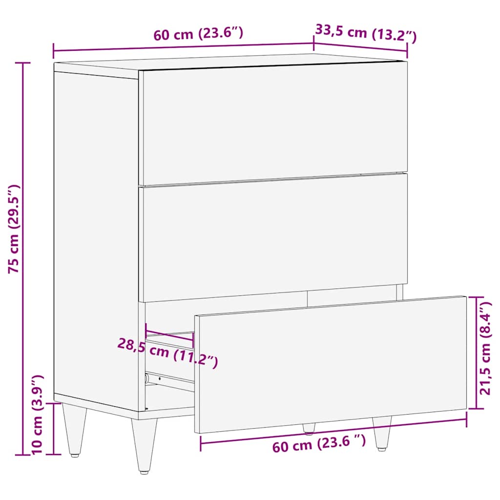 Sideboard Light Grey 60x33.5x75 cm Solid Wood Mango
