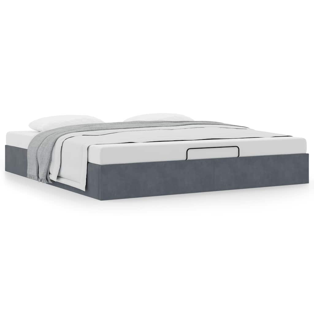 Ottoman Bed Frame No Mattress Dark Grey Super King Velvet