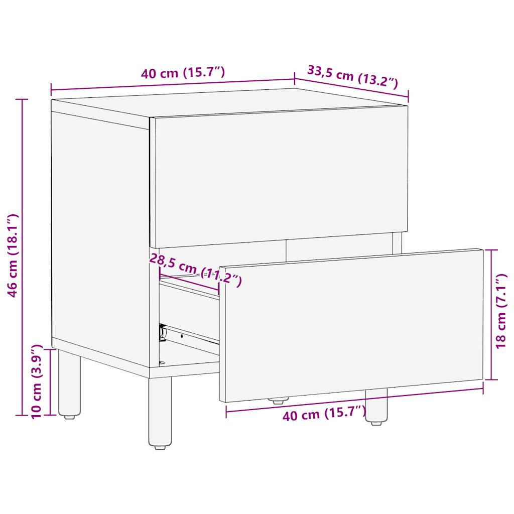 Bed Cabinet Black 40x33.5x46 cm Solid Rough Wood Mango