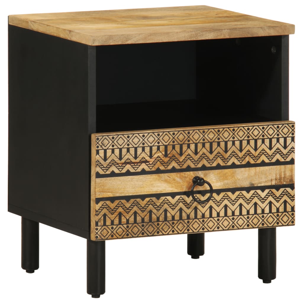 Bed Cabinet Black 40x33x46 cm Solid Rough Wood Mango