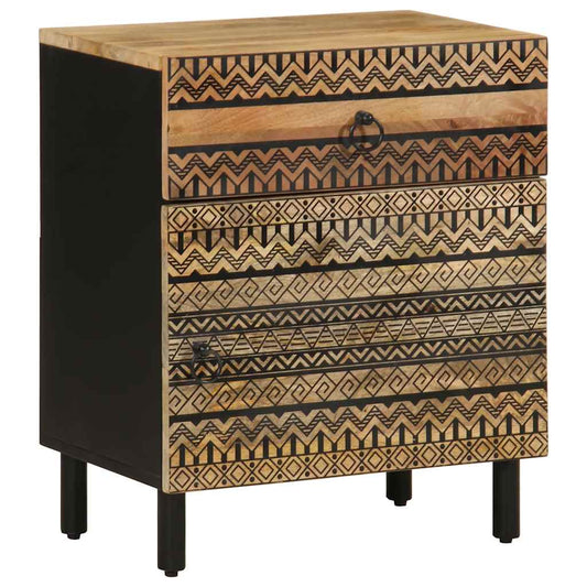 Bed Cabinet Black 50x33x60 cm Solid Rough Wood Mango