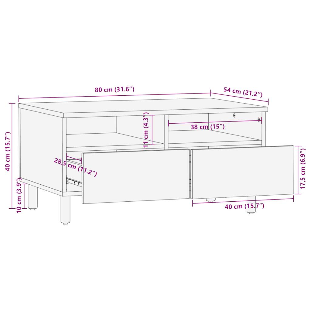 Coffee Table Black 80x54x40 cm Solid Rough Wood Mango