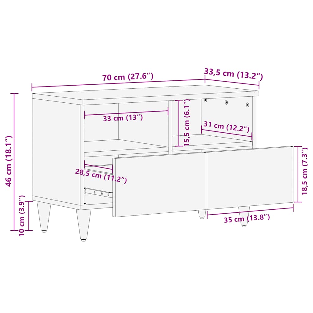 TV Cabinet 70x33.5x46 cm Solid Wood Mango