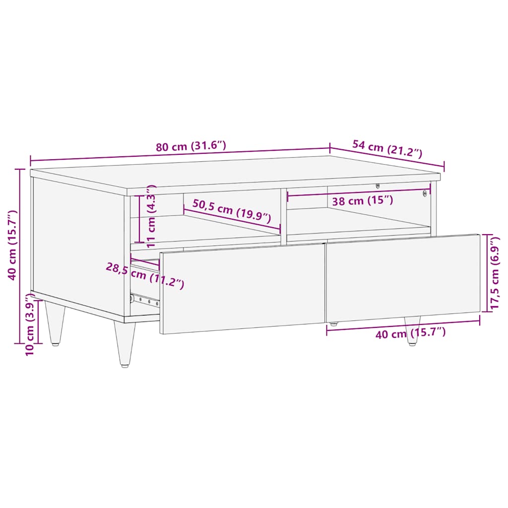 Coffee Table 80x54x40 cm Solid Wood Mango