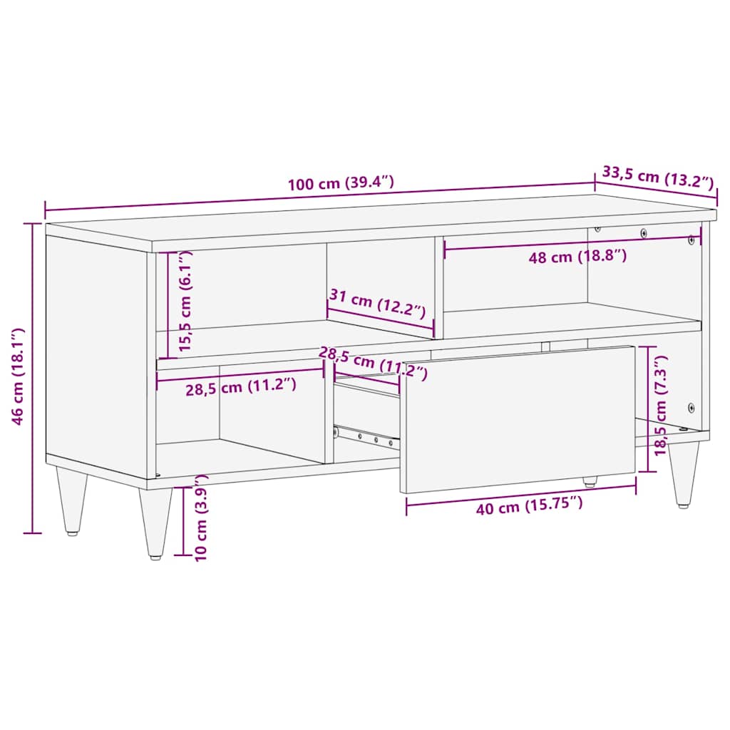 TV Cabinet 100x33.5x46 cm Solid Wood Mango