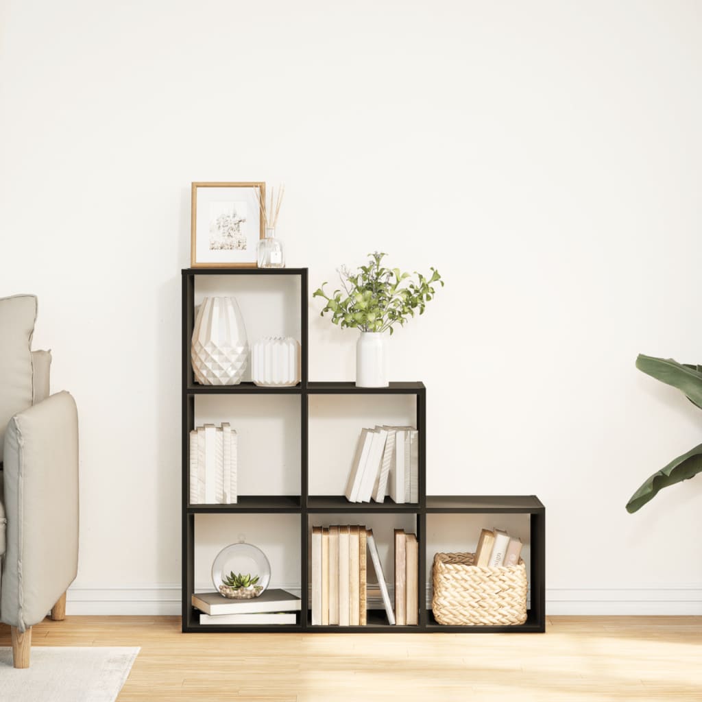 Room Divider Bookcase 3-Tier Black 99x29x99 cm Engineered Wood