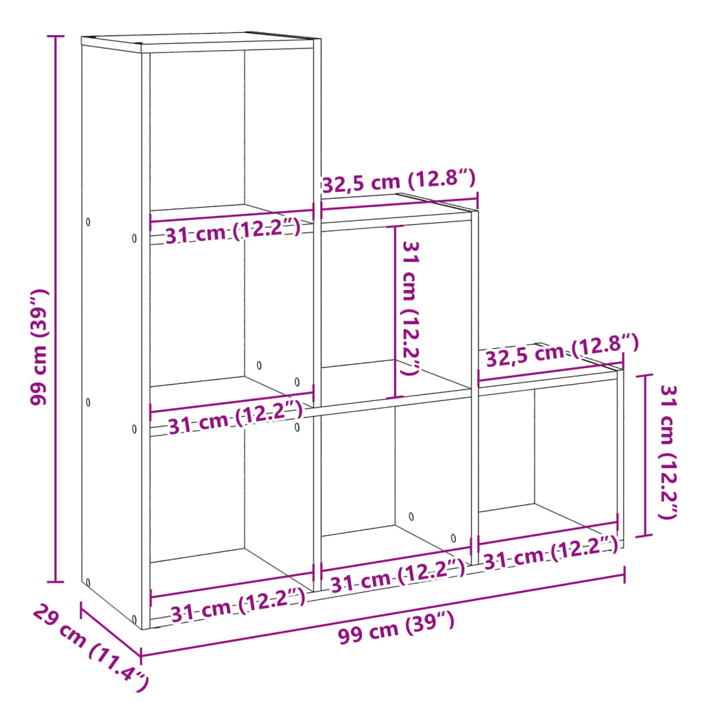 Room Divider Bookcase 3-Tier Black 99x29x99 cm Engineered Wood