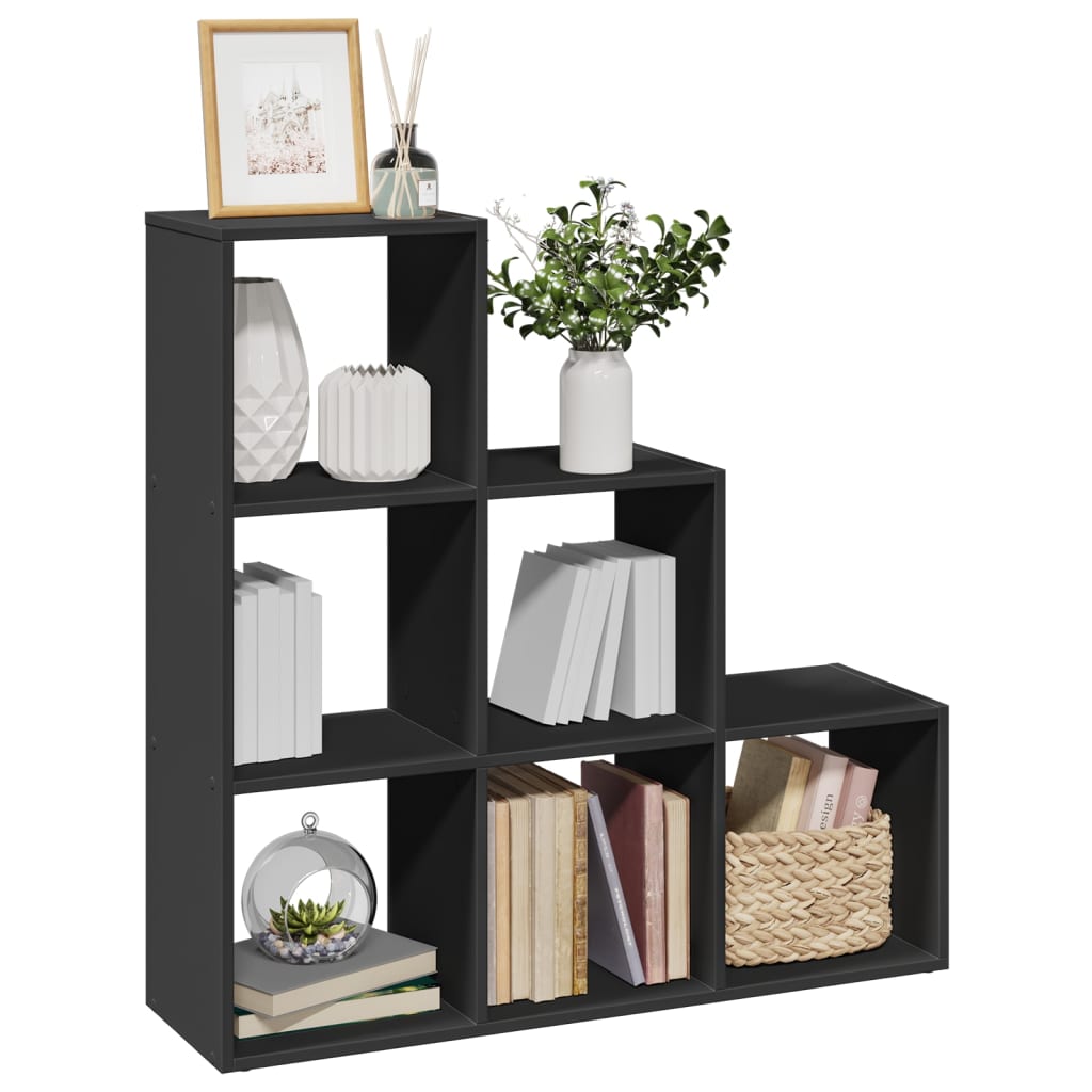 Room Divider Bookcase 3-Tier Black 99x29x99 cm Engineered Wood