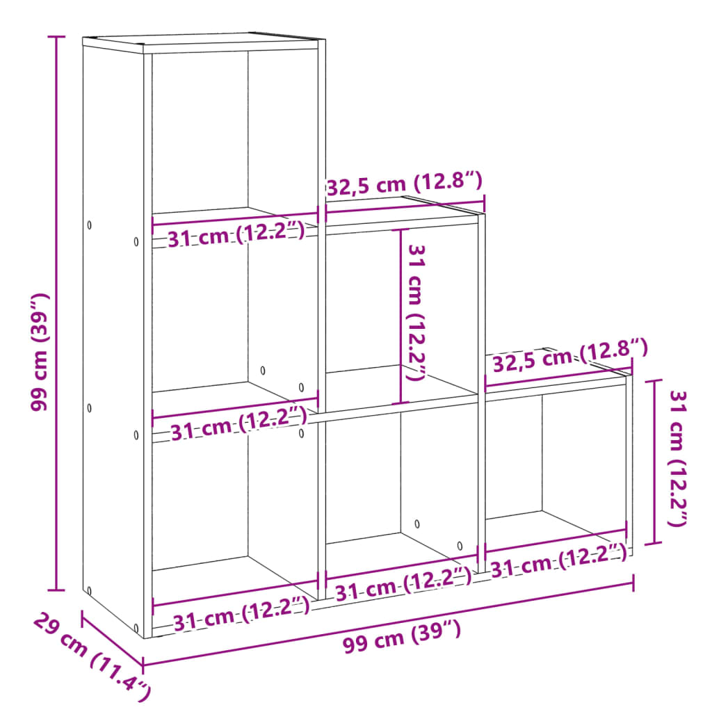 Room Divider Bookcase 3-Tier Concrete Grey 99x29x99 cm Engineered Wood