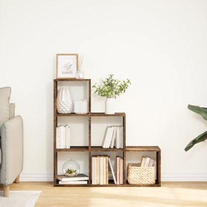 Room Divider Bookcase 3-Tier Smoked Oak 99x29x99 cm Engineered Wood