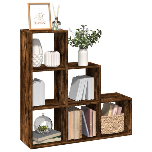 Room Divider Bookcase 3-Tier Smoked Oak 99x29x99 cm Engineered Wood