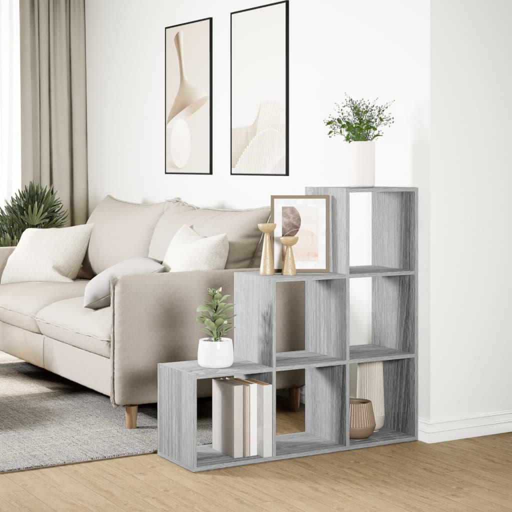 Room Divider Bookcase 3-Tier Grey Sonoma 99x29x99 cm Engineered Wood