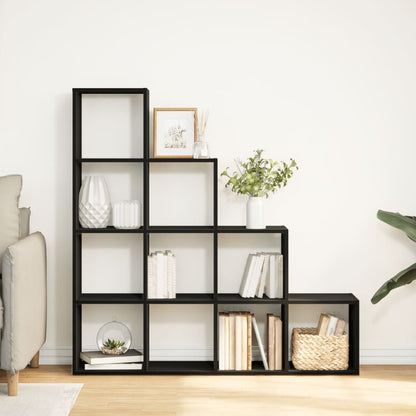 Room Divider Bookcase 4-Tier Black 131.5x29x131.5 cm Engineered Wood