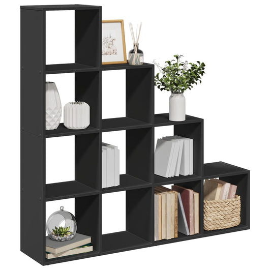 Room Divider Bookcase 4-Tier Black 131.5x29x131.5 cm Engineered Wood