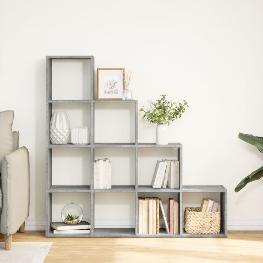 Room Divider Bookcase 4-Tier Concrete Grey 131.5x29x131.5 cm Engineered Wood