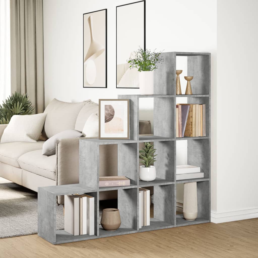 Room Divider Bookcase 4-Tier Concrete Grey 131.5x29x131.5 cm Engineered Wood