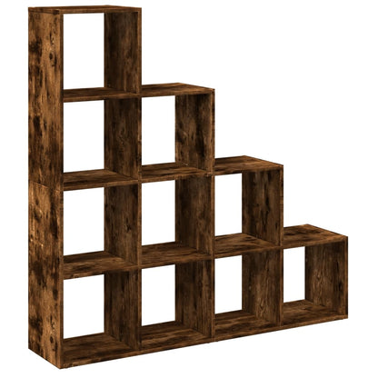 Room Divider Bookcase 4-Tier Smoked Oak 131.5x29x131.5 cm Engineered Wood