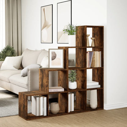 Room Divider Bookcase 4-Tier Smoked Oak 131.5x29x131.5 cm Engineered Wood