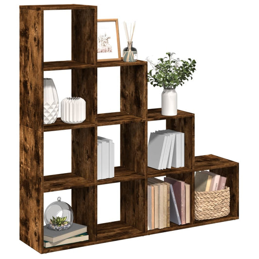 Room Divider Bookcase 4-Tier Smoked Oak 131.5x29x131.5 cm Engineered Wood