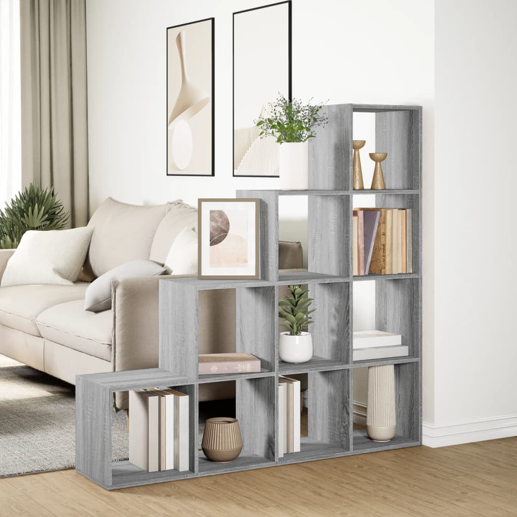 Room Divider Bookcase 4-Tier Grey Sonoma 131.5x29x131.5 cm Engineered Wood