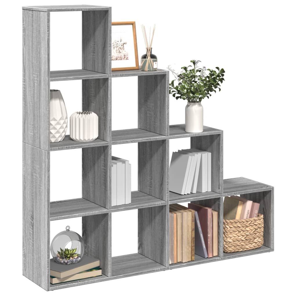 Room Divider Bookcase 4-Tier Grey Sonoma 131.5x29x131.5 cm Engineered Wood