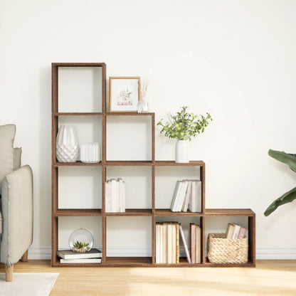 Room Divider Bookcase 4-Tier Brown Oak 131.5x29x131.5 cm Engineered Wood