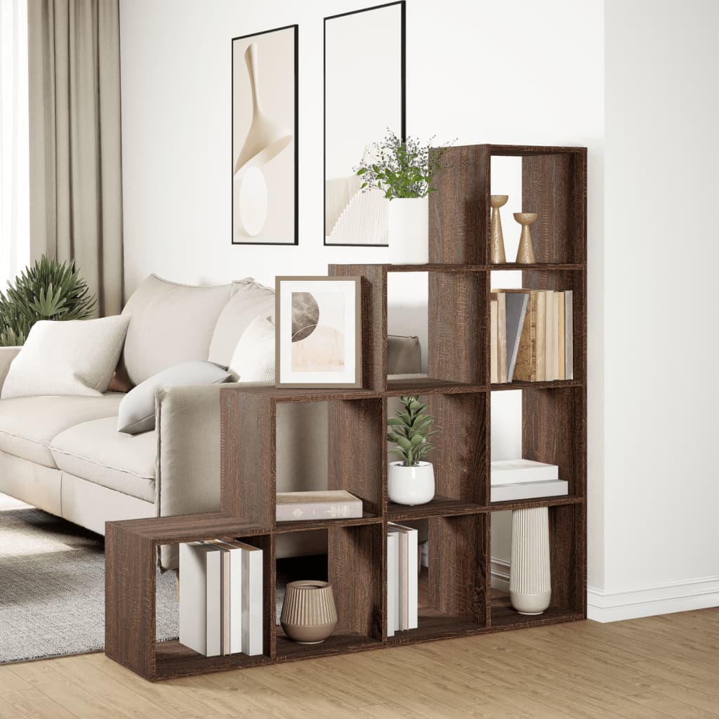 Room Divider Bookcase 4-Tier Brown Oak 131.5x29x131.5 cm Engineered Wood