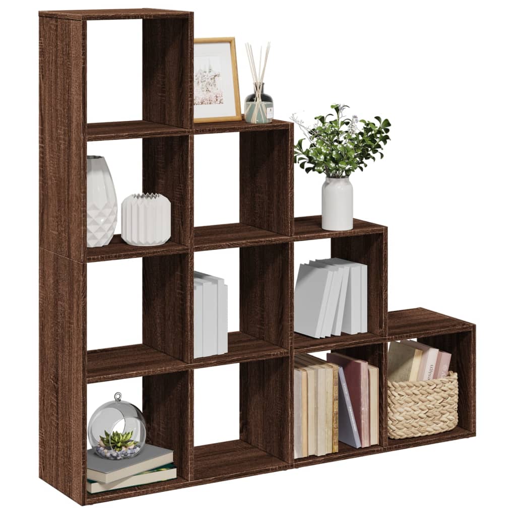 Room Divider Bookcase 4-Tier Brown Oak 131.5x29x131.5 cm Engineered Wood