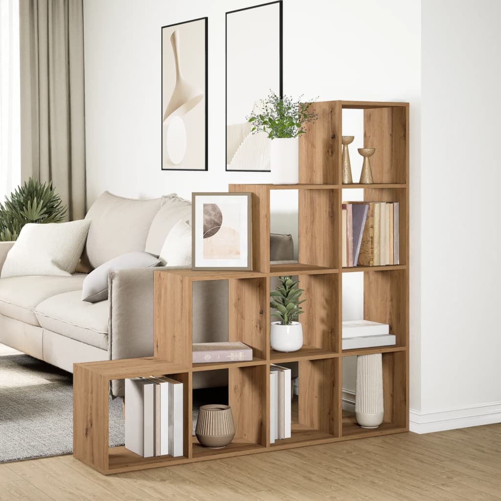 Room Divider Bookcase 4-Tier Artisan Oak 131.5x29x131.5 cm Engineered Wood