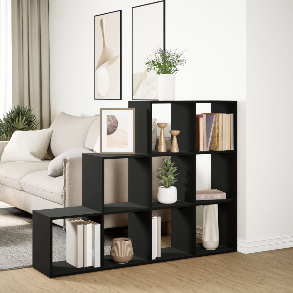 Room Divider Bookcase 3-Tier Black 137.5x29x103.5 cm Engineered Wood