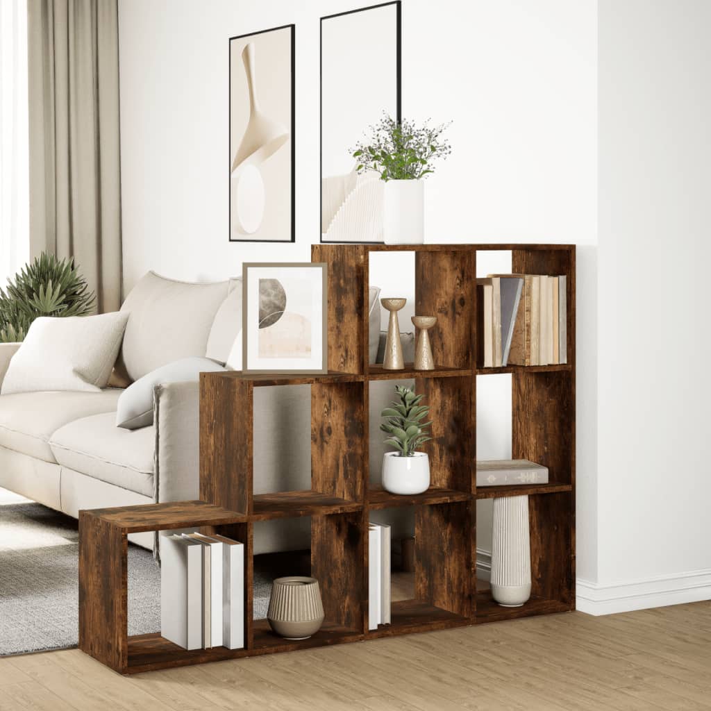 Room Divider Bookcase 3-Tier Smoked Oak 137.5x29x103.5 cm Engineered Wood