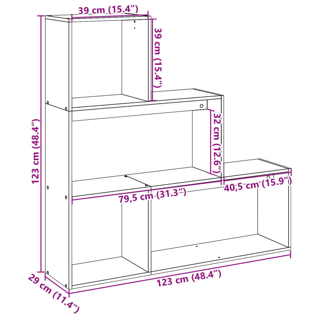 Room Divider Bookcase 3-Tier White 123x29x123 cm Engineered Wood