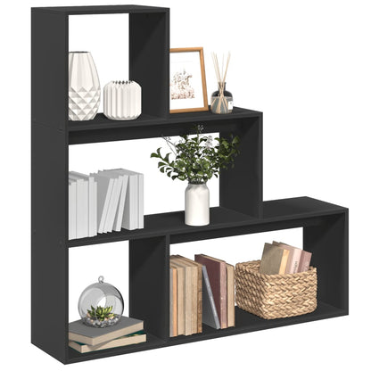 Room Divider Bookcase 3-Tier Black 123x29x123 cm Engineered Wood