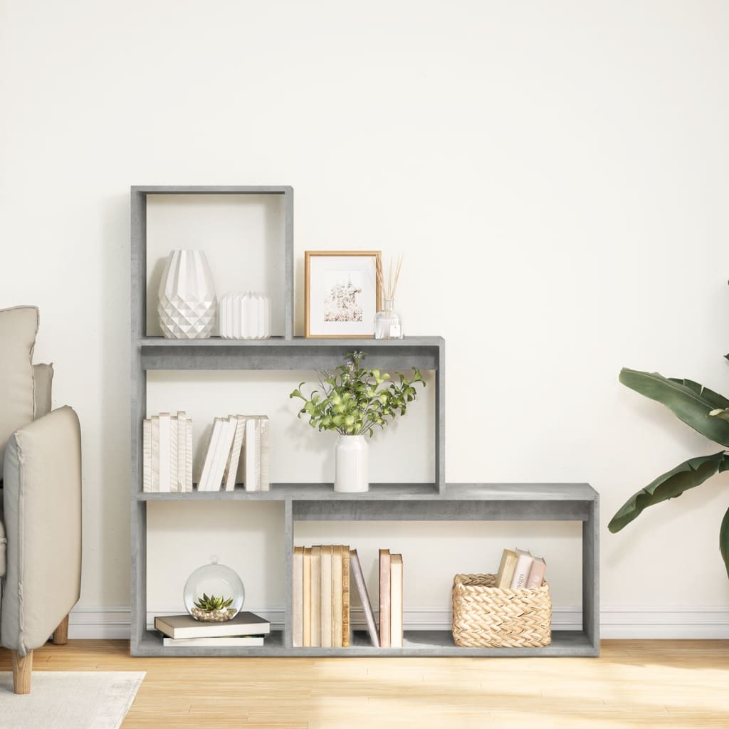 Room Divider Bookcase 3-Tier Concrete Grey 123x29x123 cm Engineered Wood