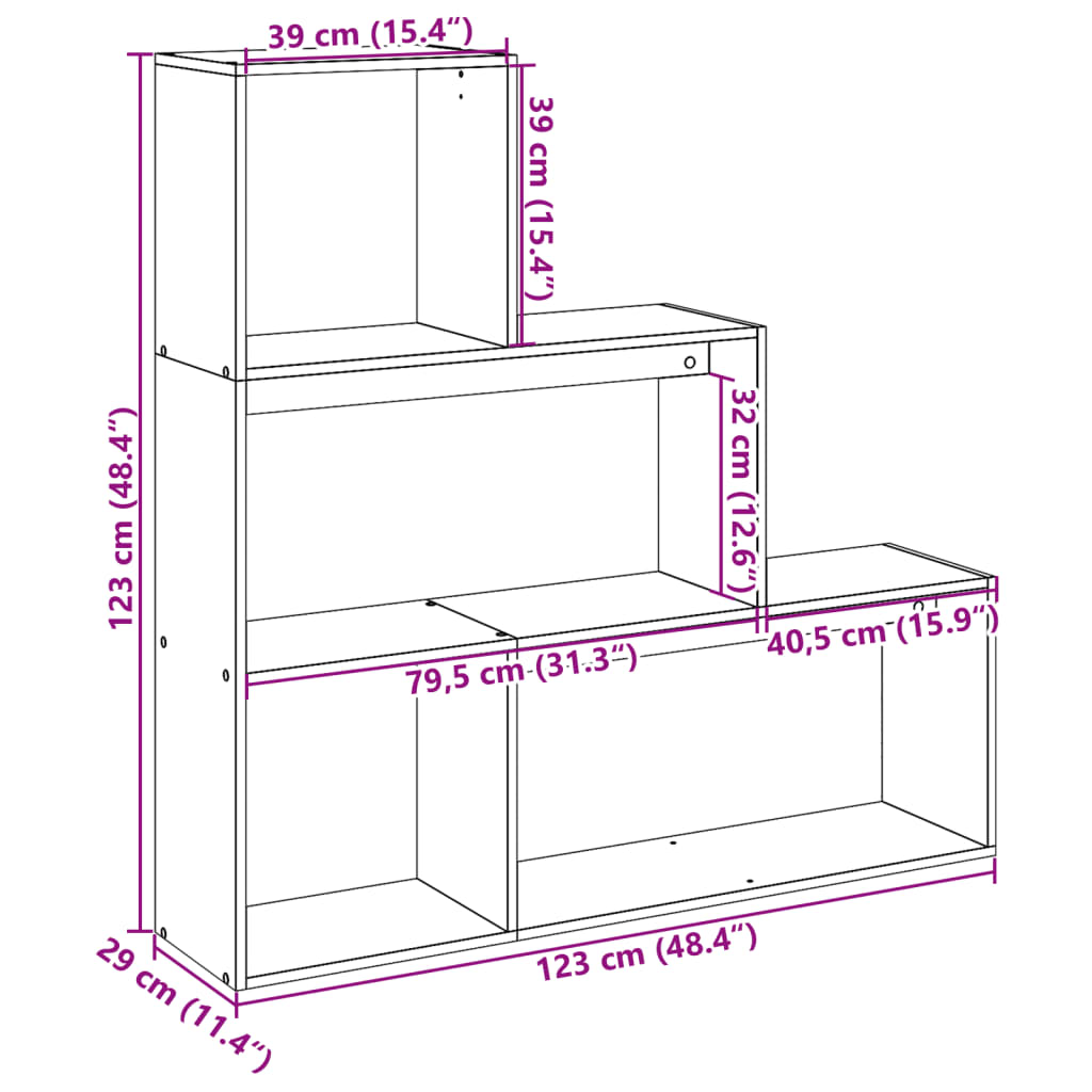 Room Divider Bookcase 3-Tier Concrete Grey 123x29x123 cm Engineered Wood