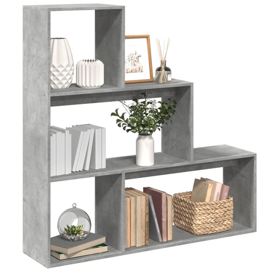 Room Divider Bookcase 3-Tier Concrete Grey 123x29x123 cm Engineered Wood