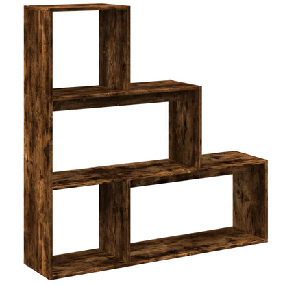 Room Divider Bookcase 3-Tier Smoked Oak 123x29x123 cm Engineered Wood