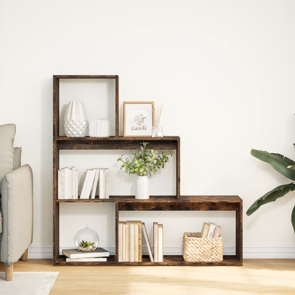 Room Divider Bookcase 3-Tier Smoked Oak 123x29x123 cm Engineered Wood