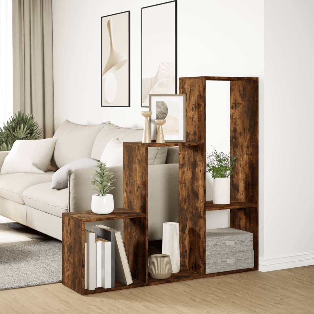 Room Divider Bookcase 3-Tier Smoked Oak 123x29x123 cm Engineered Wood