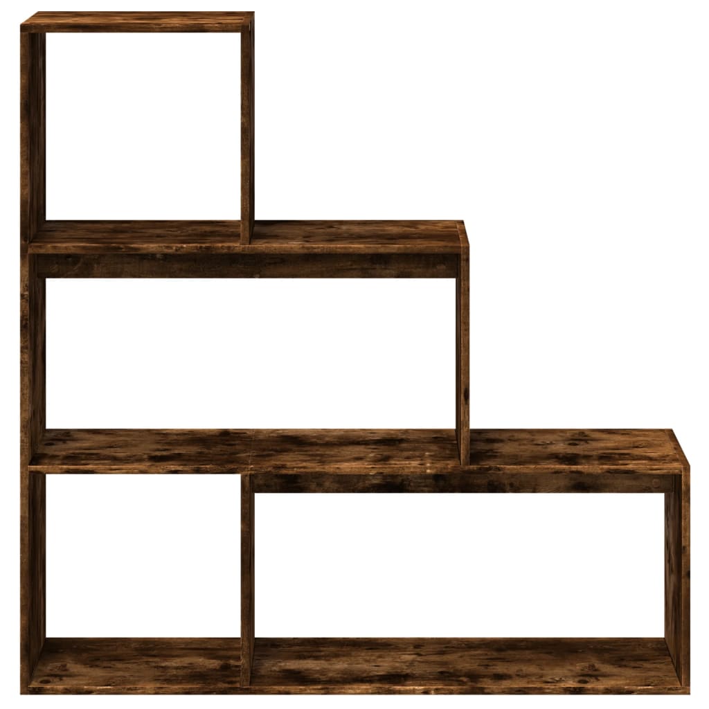 Room Divider Bookcase 3-Tier Smoked Oak 123x29x123 cm Engineered Wood