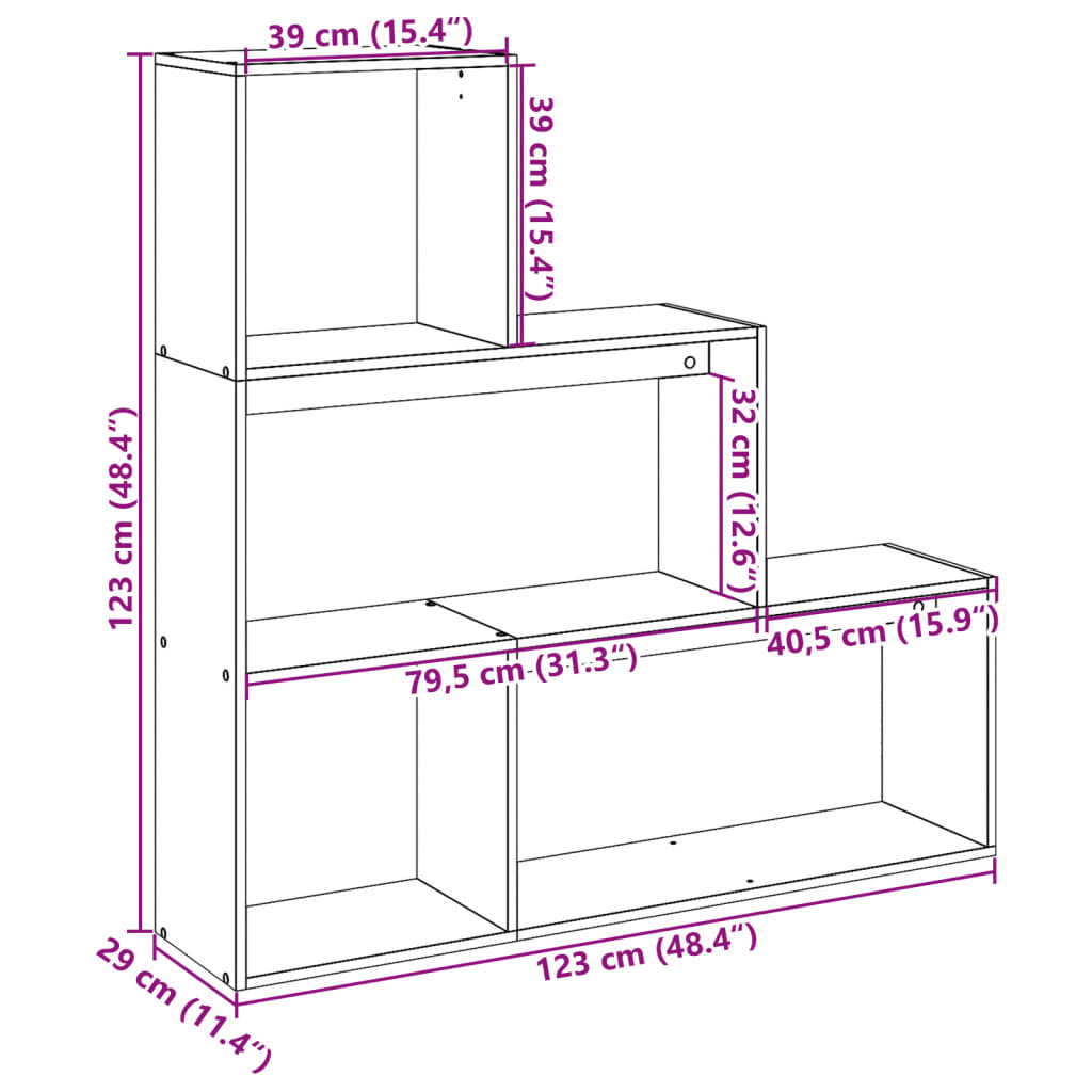 Room Divider Bookcase 3-Tier Smoked Oak 123x29x123 cm Engineered Wood