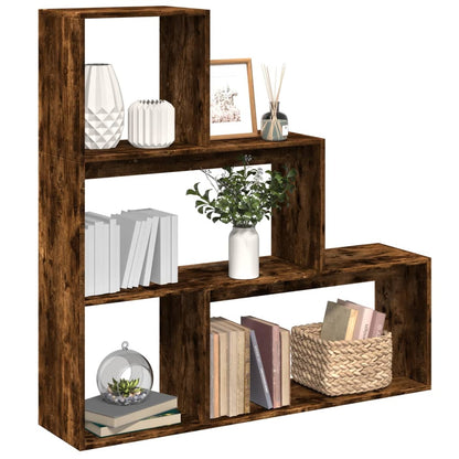 Room Divider Bookcase 3-Tier Smoked Oak 123x29x123 cm Engineered Wood