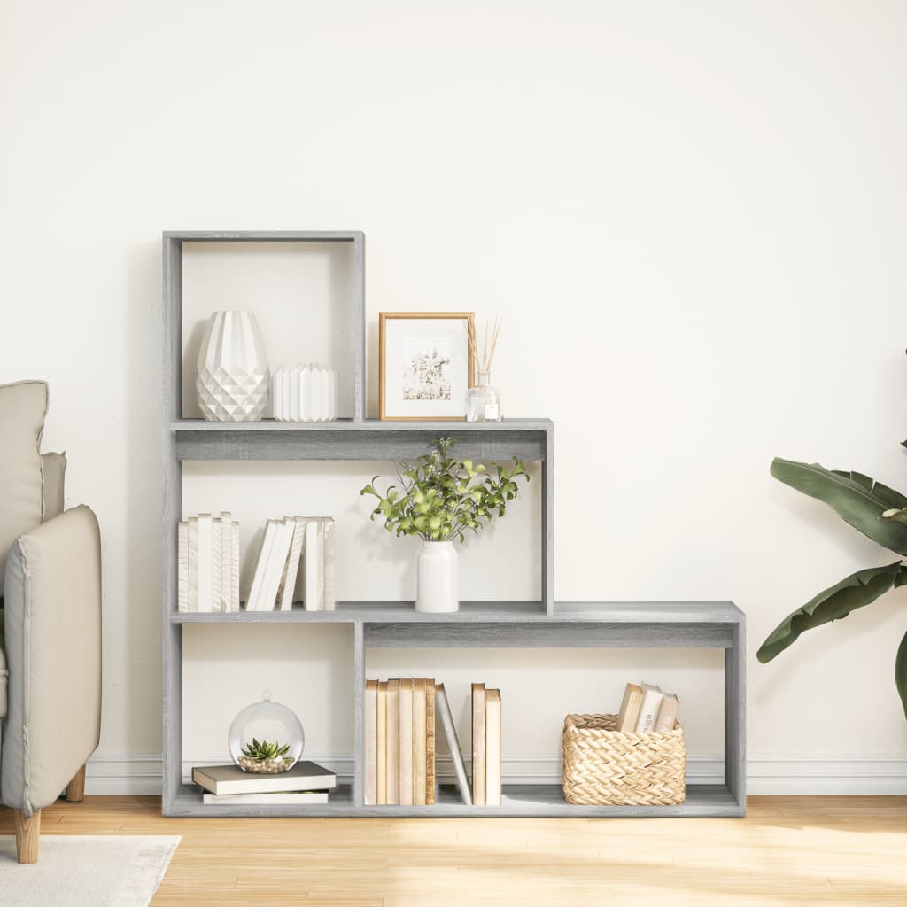 Room Divider Bookcase 3-Tier Grey Sonoma 123x29x123 cm Engineered Wood