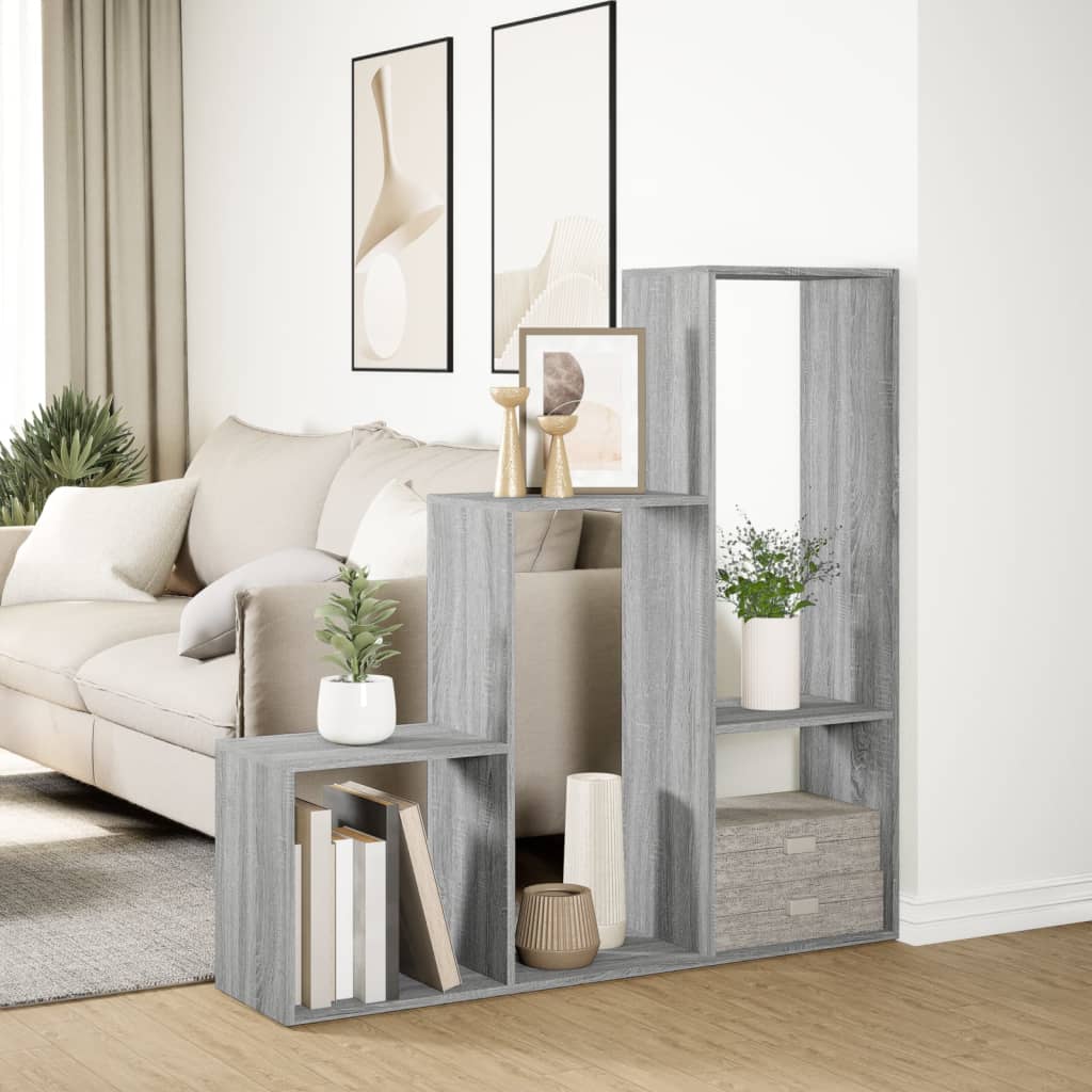 Room Divider Bookcase 3-Tier Grey Sonoma 123x29x123 cm Engineered Wood