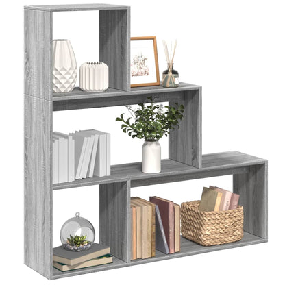 Room Divider Bookcase 3-Tier Grey Sonoma 123x29x123 cm Engineered Wood