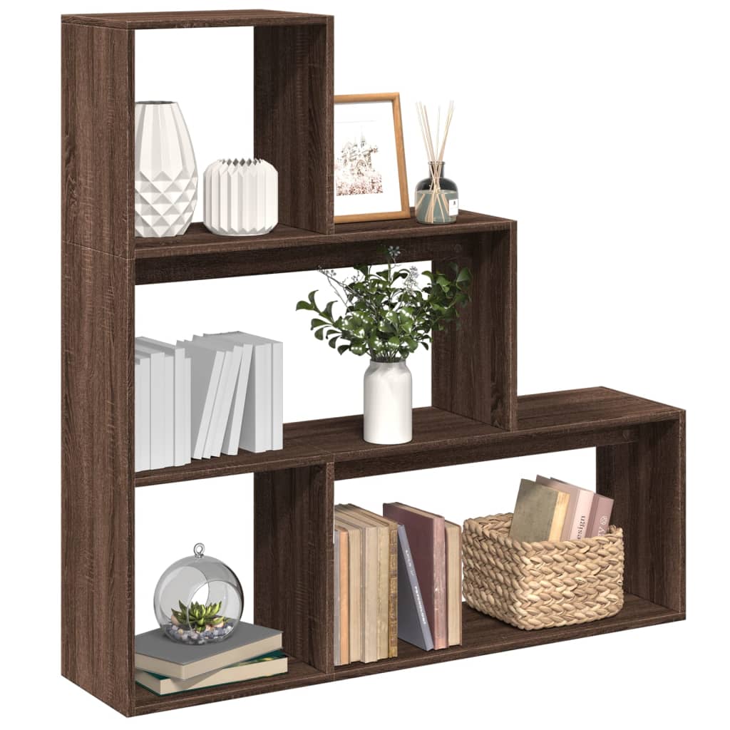 Room Divider Bookcase 3-Tier Brown Oak 123x29x123 cm Engineered Wood