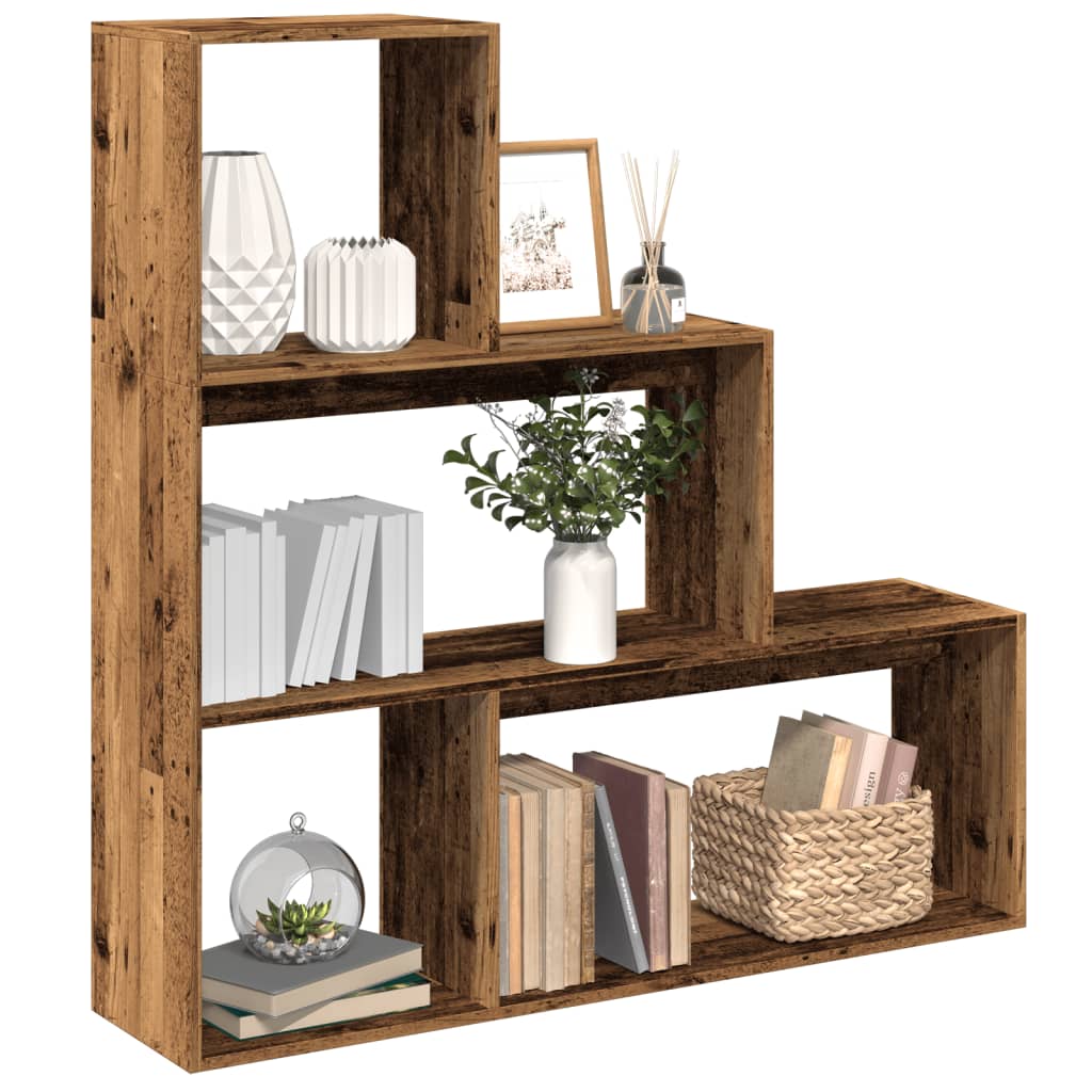 Room Divider Bookcase 3-Tier Old Wood 123x29x123 cm Engineered Wood