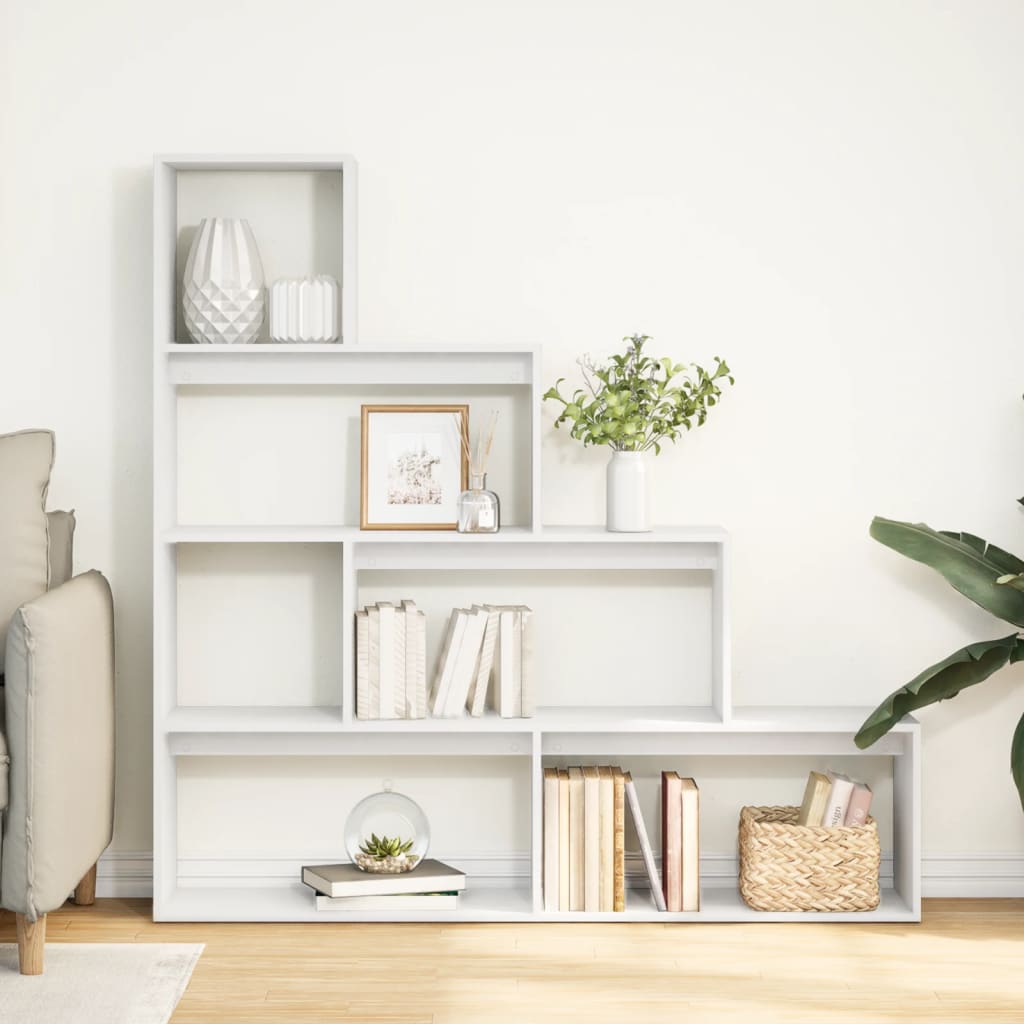 Room Divider Bookcase 4-Tier White 143.5x29x143.5 cm Engineered Wood